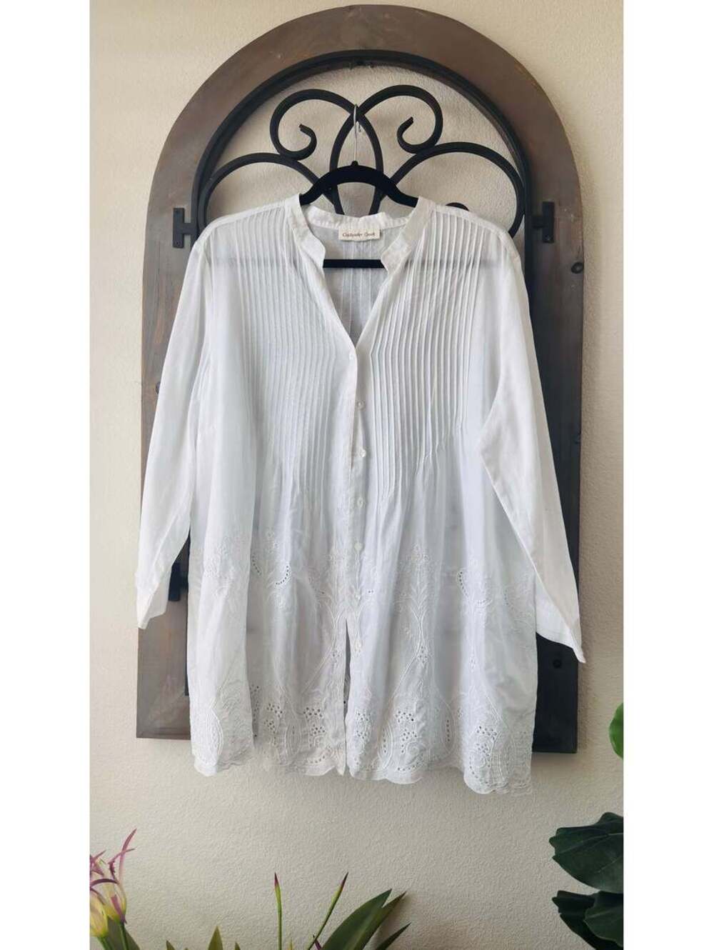 Coldwater Creek Pintuck Embroidered Tunic Blouse - Size L